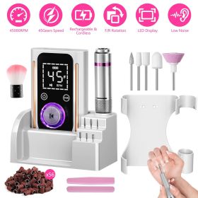Portable Electric Nail Drill Bit 45000 RPM With 11 Bits Base Waist Clip Cordless Rechargeable Nail File Machine For Professional Salon Home Acryl