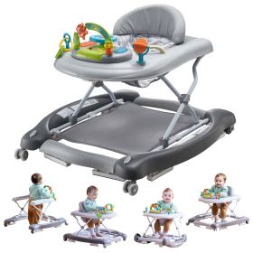 4-in-1 Baby Walker, Foldable Baby Activity Center on Wheels, 3 Adjustable Height, Music & Toys Tray